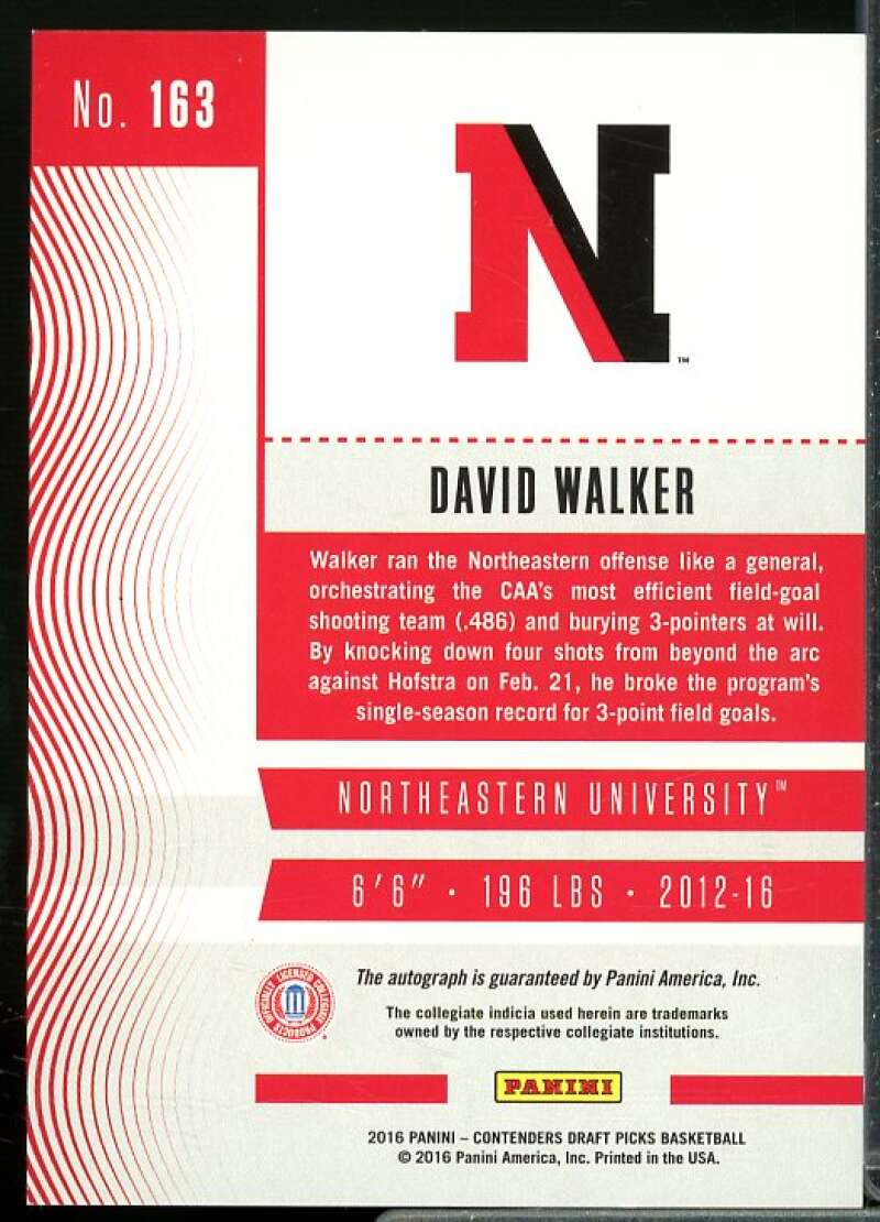 David Walker AU Rookie Card 2016-17 Panini Contenders Draft Picks #163  Image 2