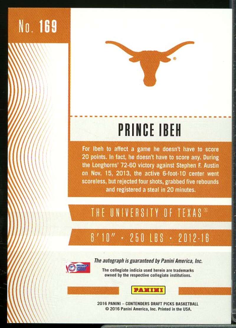 Prince Ibeh AU Rookie Card 2016-17 Panini Contenders Draft Picks #169  Image 2