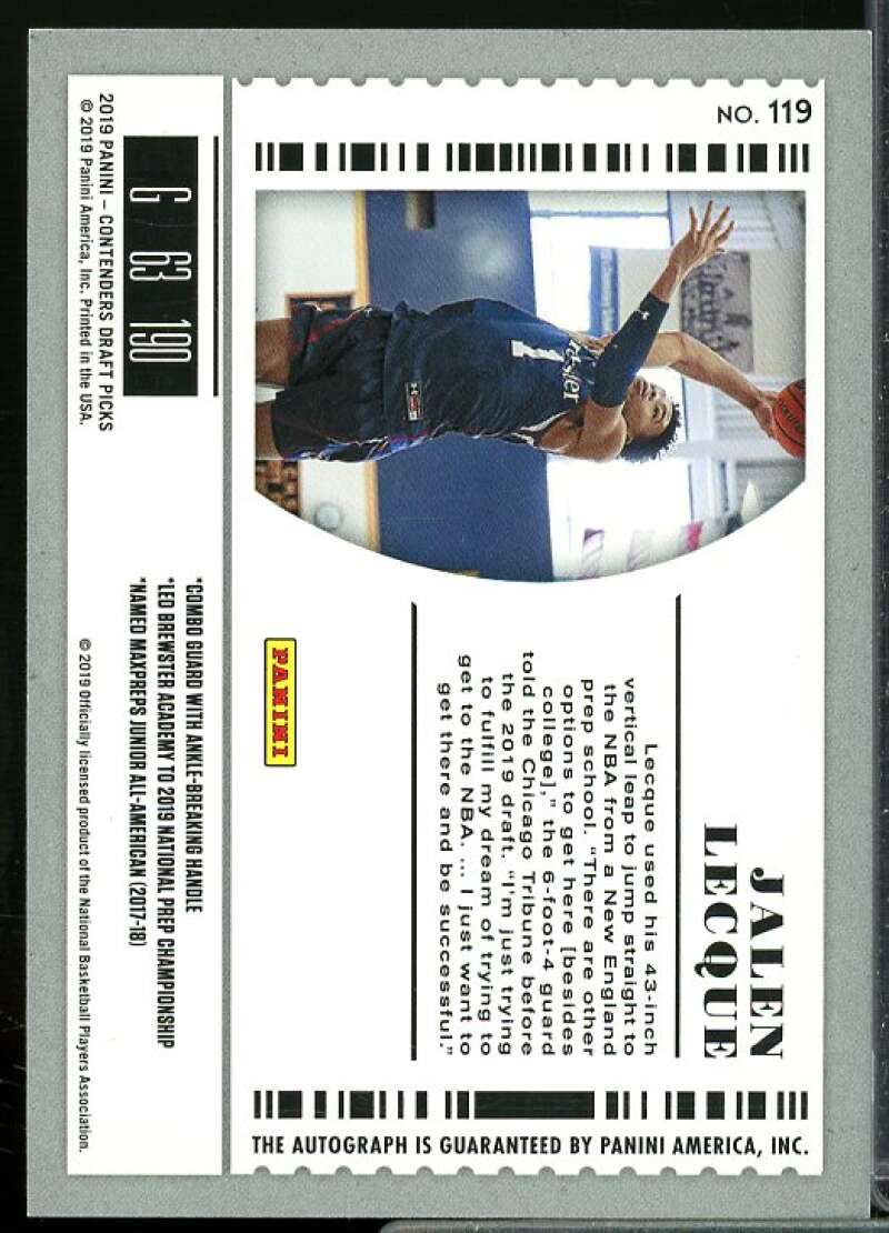 Jalen Lecque AU 2019-20 Panini Contenders Draft Picks Ticket Blue Foil #119  Image 2