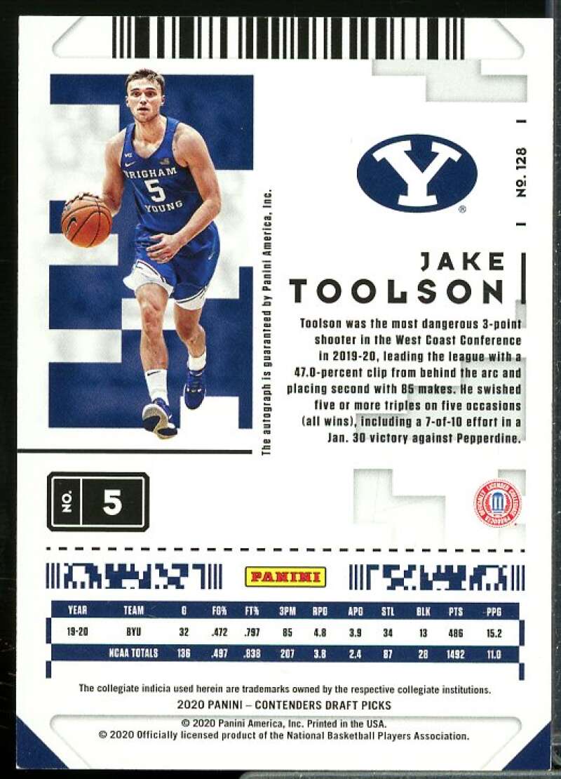 Jake Toolson AU Card 2020-21 Panini Contenders Draft Picks Game Ticket Red #128  Image 2