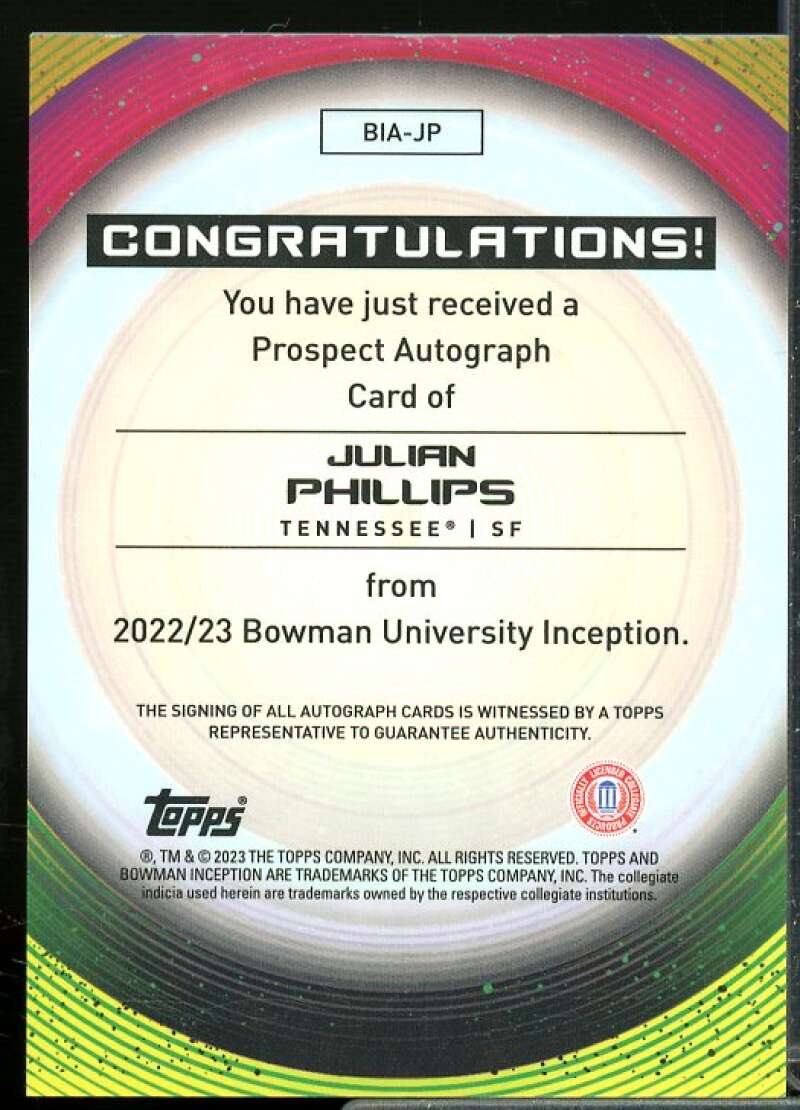 Julian Phillips Rookie 2022-23 Bowman Inception University Autographs #BIAJP  Image 2