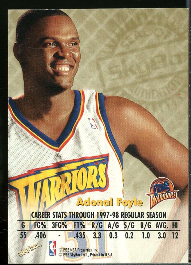 Adonal Foyle Rookie Card 1998-99 SkyBox Premium Autographics #42  Image 2