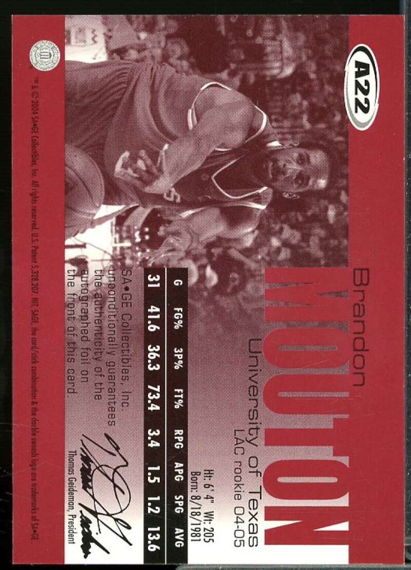 Brandon Mouton/110 Rookie Card 2004 SAGE Autographs Gold #A22  Image 2