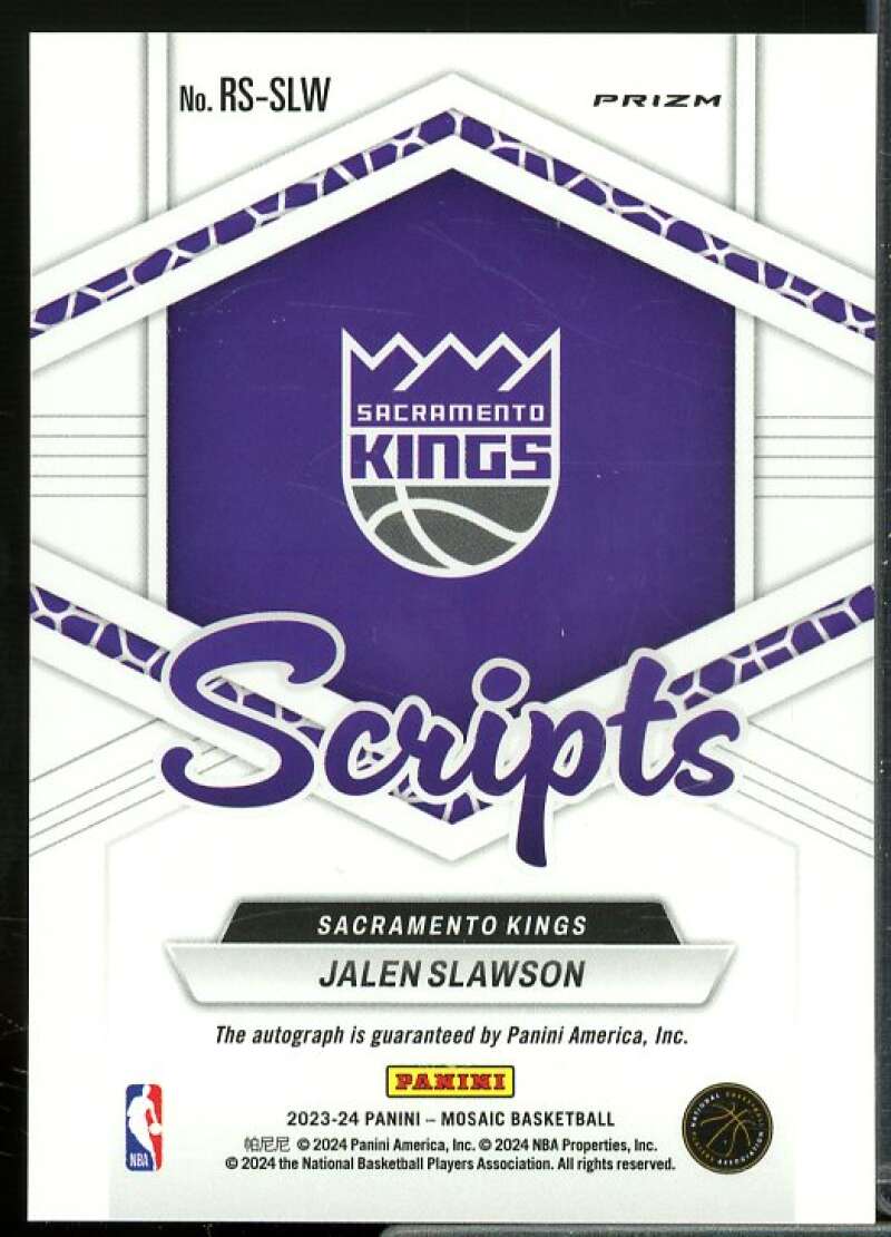 Jalen Slawson Rookie Card 2023-24 Panini Mosaic Rookie Scripts #9  Image 2