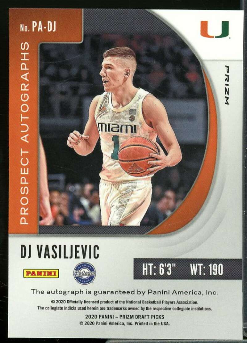 DJ Vasiljevic 2020-21 Panini Prizm Draft Picks Prospect Autographs Pink Ice #88  Image 2