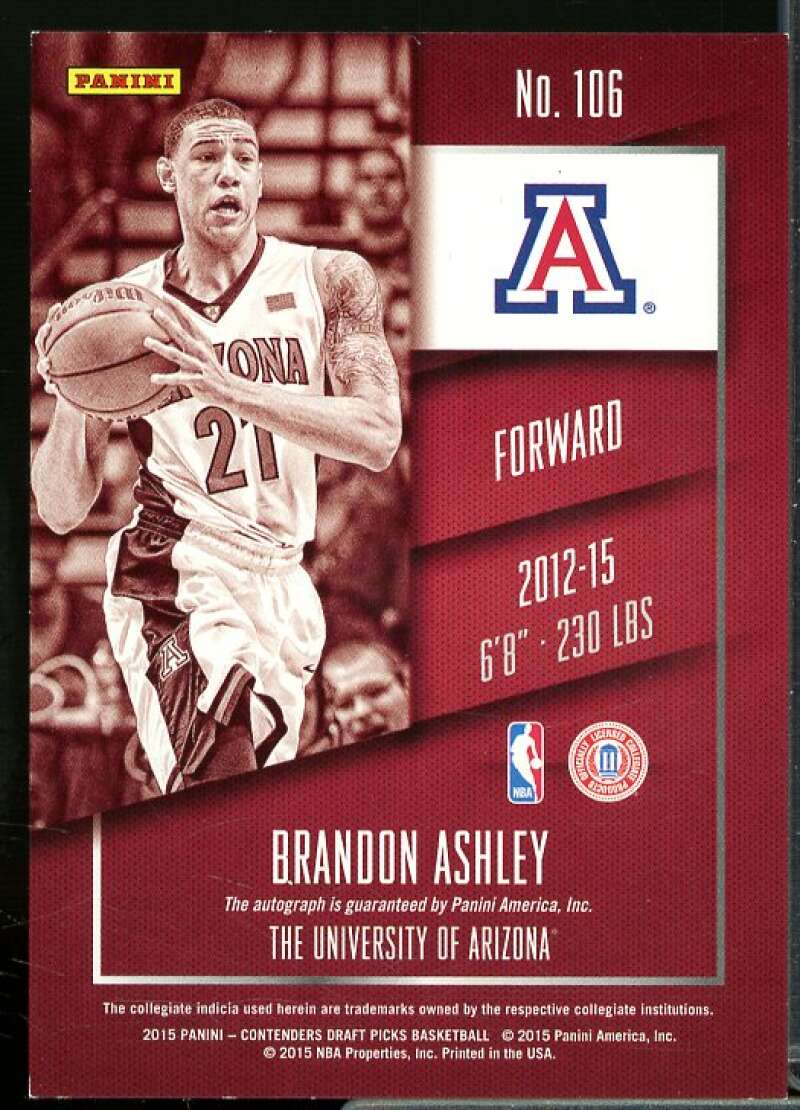 Brandon Ashley AU/Hands on ball 2015-16 Panini Contenders Draft Picks #106B  Image 2