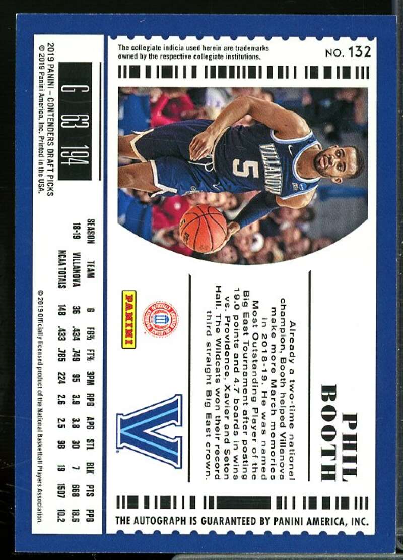 Phil Booth AU Rookie Card 2019-20 Panini Contenders Draft Picks #132  Image 2