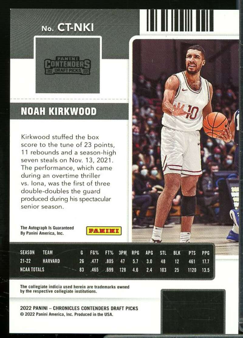 Noah Kirkwood 2022-23 Chronicles Draft Contenders College Ticket Auto Black #7  Image 2