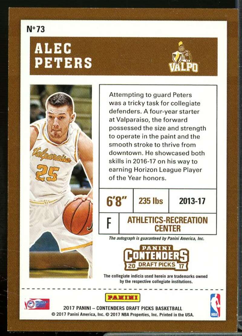 Alec Peters AU Rookie Card 2017-18 Panini Contenders Draft Picks #73  Image 2