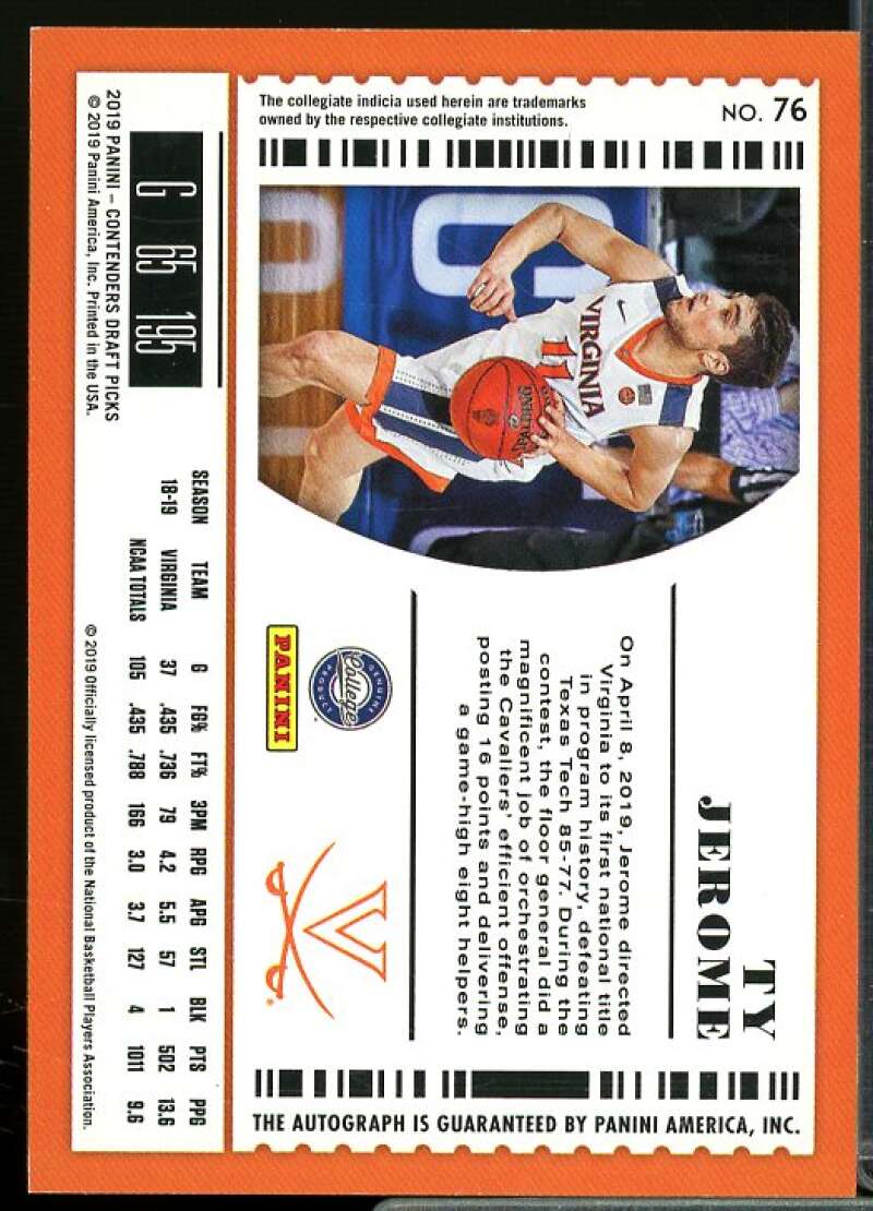 Ty Jerome AU Rookie Card 2019-20 Panini Contenders Draft Picks #76  Image 2