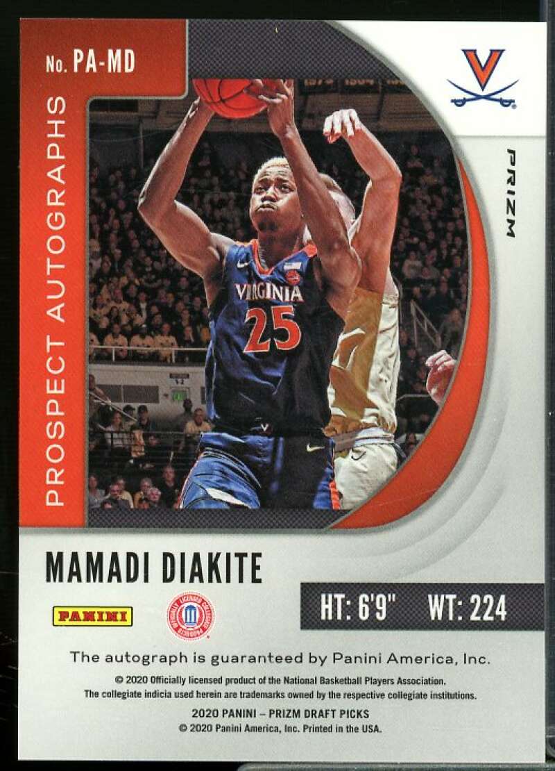 Mamadi Diakite 2020-21 Panini Prizm Draft Picks Prospect Autograph Pink Ice #65  Image 2