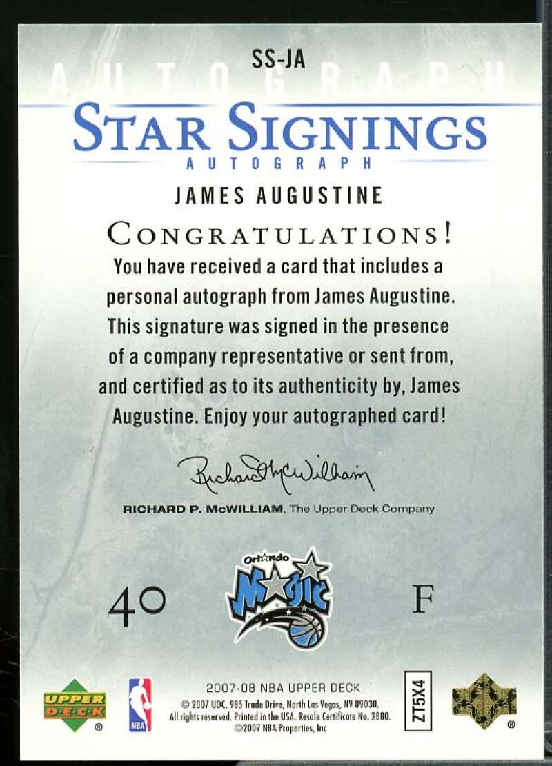 James Augustine Rookie Card 2007-08 Upper Deck Star Signings #JA  Image 2