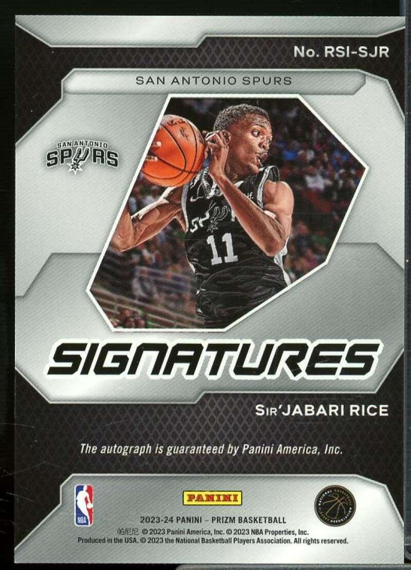 Sir'Jabari Rice Rookie Card 2023-24 Panini Prizm Rookie Signatures #40  Image 2