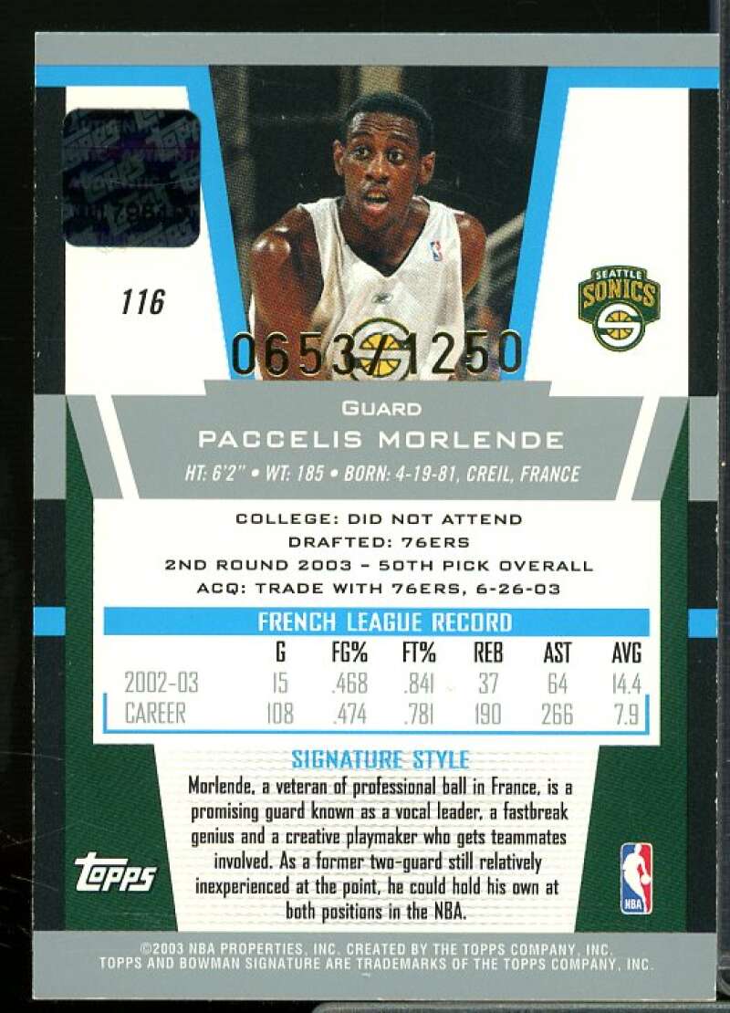 Paccelis Morlende AU Rookie Card 2003-04 Bowman Signature Edition #116  Image 2