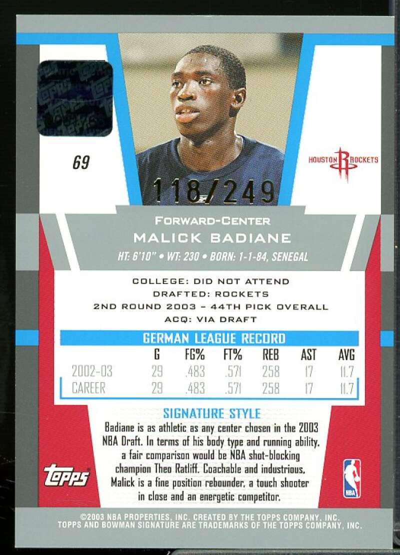 Malick Badiane Rookie Card 2003-04 Bowman Signature Edition Silver #69  Image 2