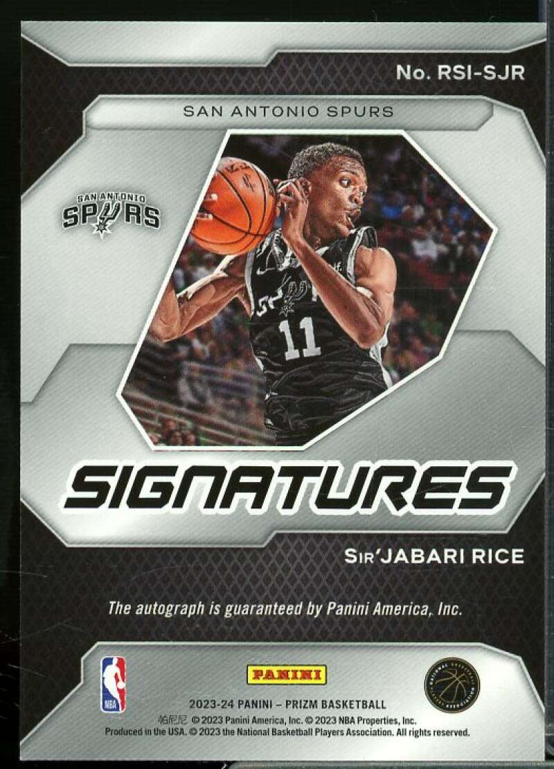 Sir'Jabari Rice Rookie Card 2023-24 Panini Prizm Rookie Signatures #40  Image 2