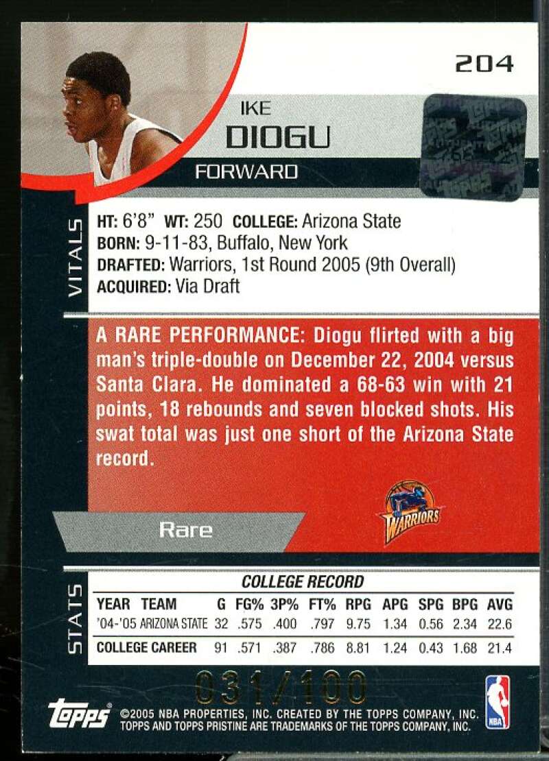 Ike Diogu AU Rookie Card 2005-06 Topps Pristine #204  Image 2