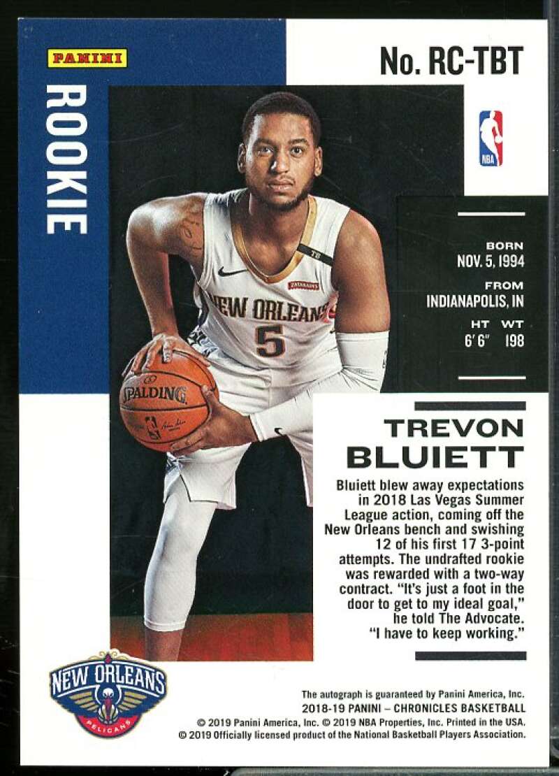 Trevon Bluiett Rookie Card 2018-19 Panini Chronicles Rookie Signatures Blue #33  Image 2