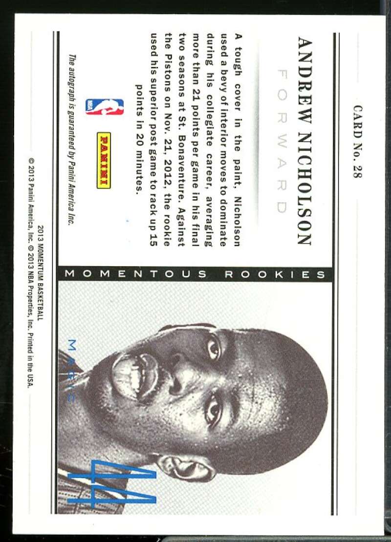 Andrew Nicholson Rookie Card 2012-13 Momentum Momentous Rookies Autographs #28  Image 2