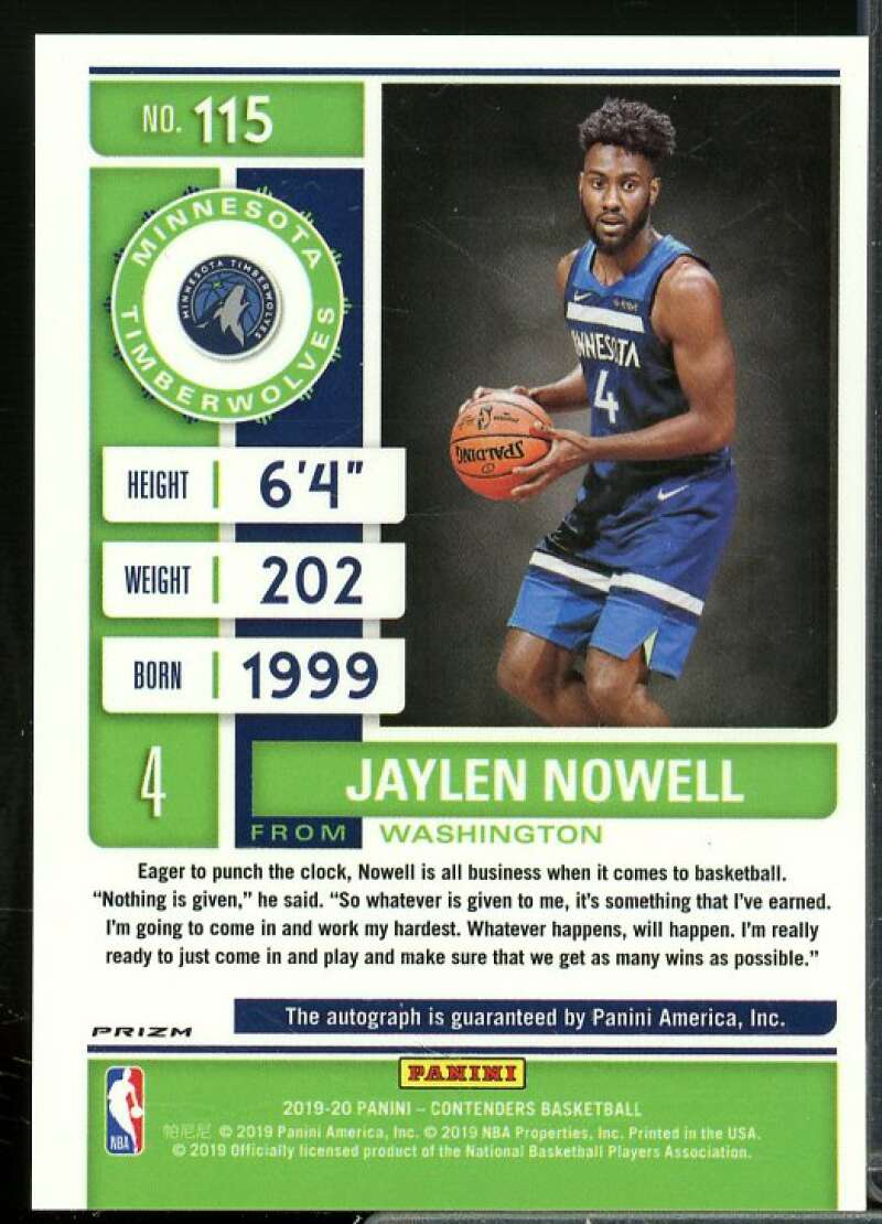 Jaylen Nowell AU Rookie Card 2019-20 Panini Contenders Premium #115  Image 2