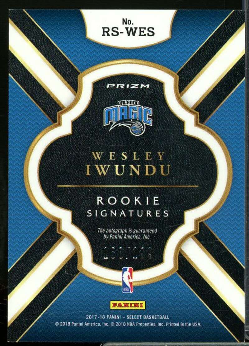 Wes Iwundu Rookie Card 2017-18 Select Rookie Jersey Autographs #28  Image 2