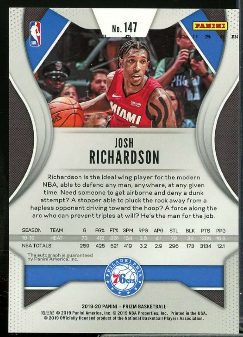 Josh Richardson Rookie Card 2019-20 Panini Prizm Signatures #147  Image 2