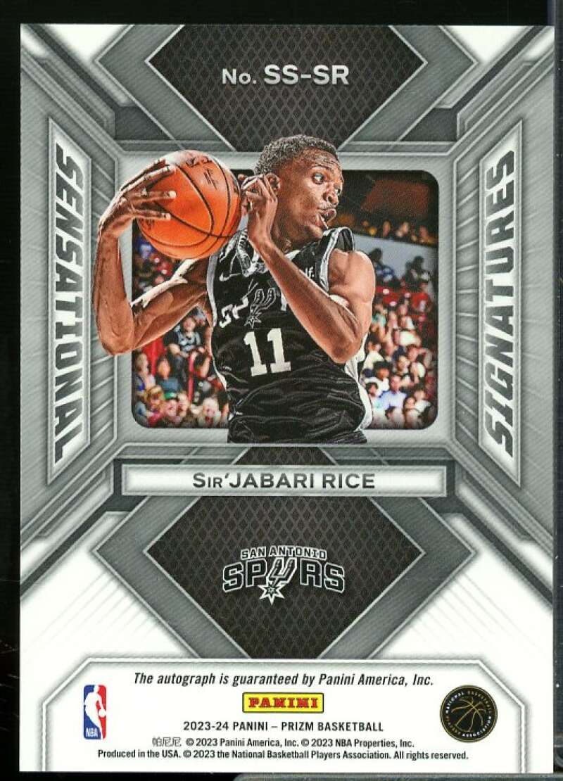 Sir'Jabari Rice Rookie Card 2023-24 Panini Prizm Sensational Signatures #23  Image 2