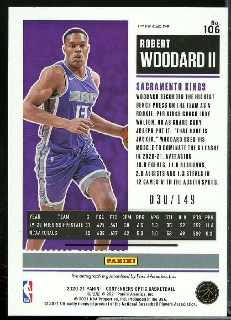 Robert Woodard II AU/149 Rookie Card 2020-21 Panini Contenders Optic Red #106  Image 2