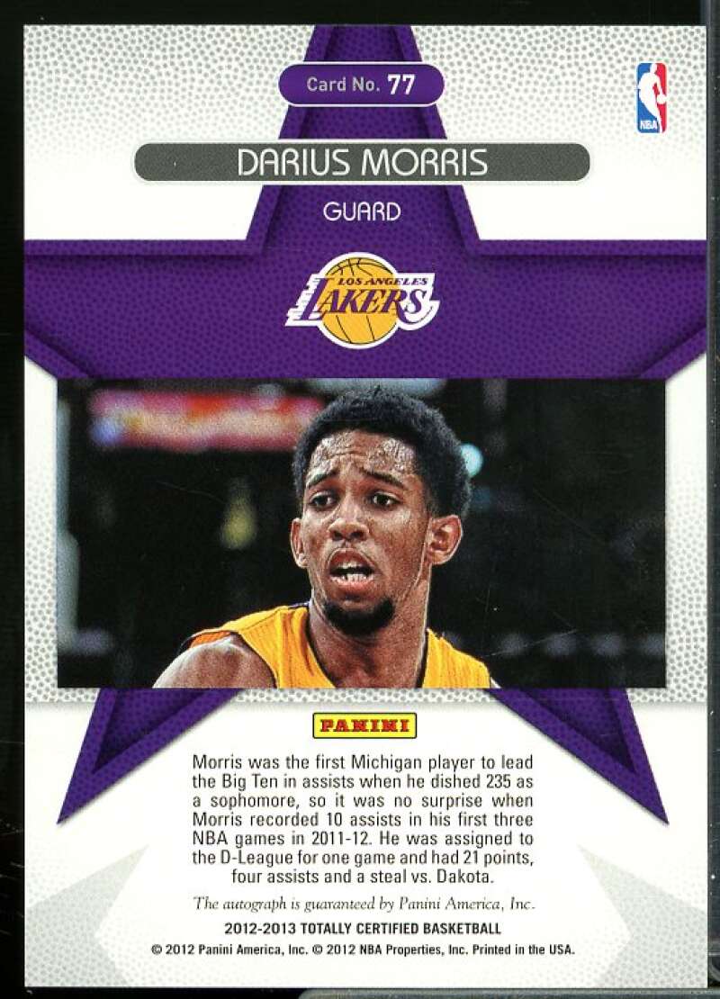 Darius Morris/279 2012-13 Totally Certified Rookie Roll Call Autographs Red #77  Image 2