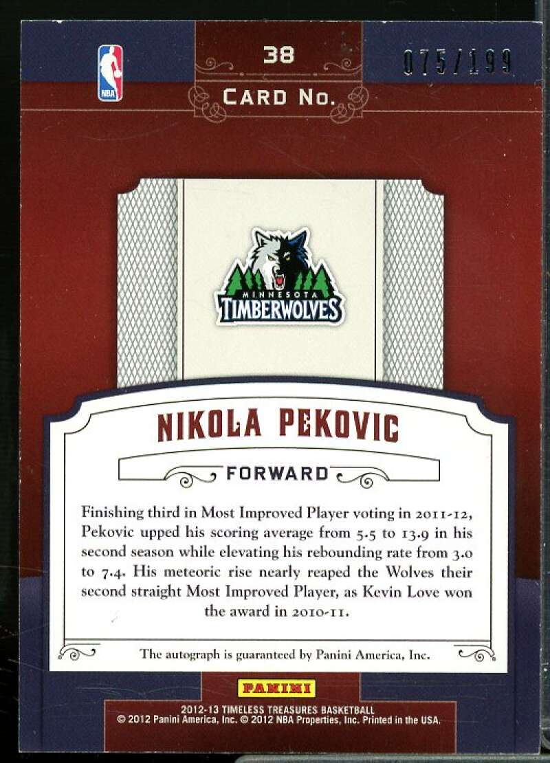 Nikola Pekovic/199 2012-13 Timeless Treasures Validating Marks Autographs #38  Image 2