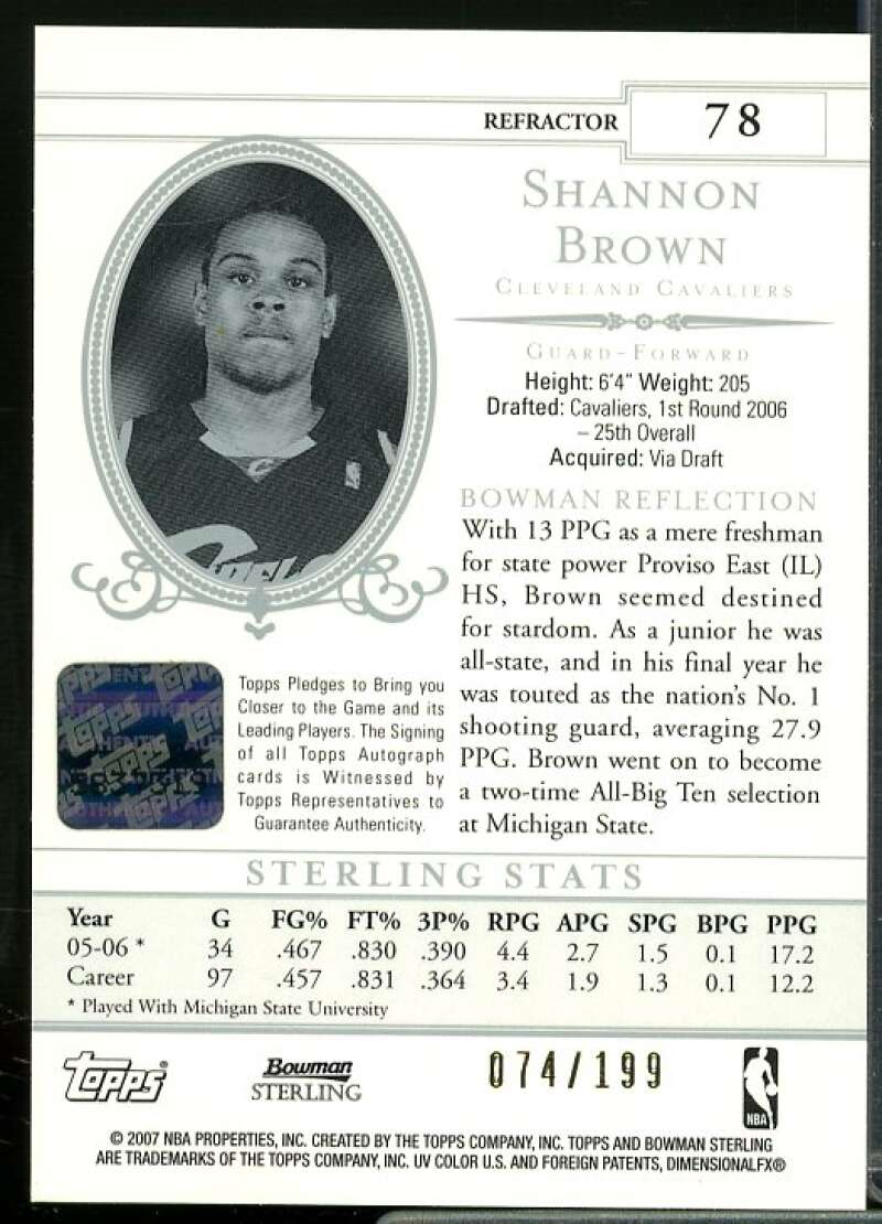 Shannon Brown AU Rookie Card 2006-07 Bowman Sterling Refractors #78  Image 2