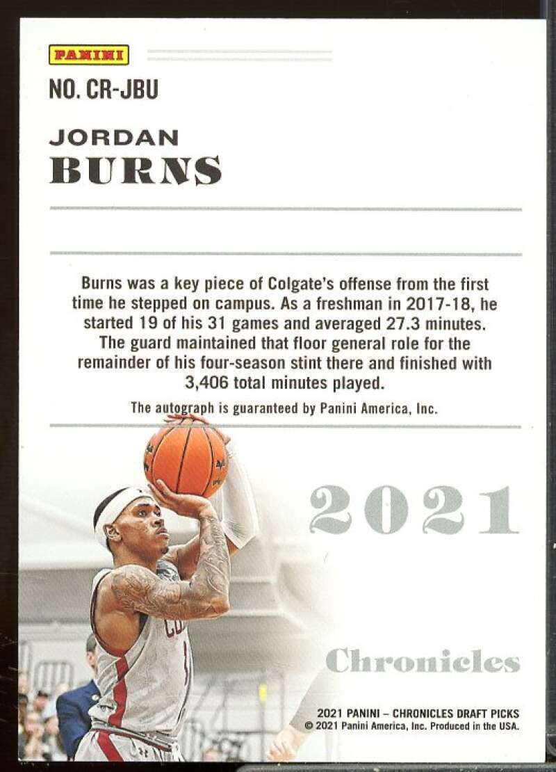 Jordan Burns 2021-22 Panini Chronicles Draft Picks Rookie Signatures Black #33  Image 2