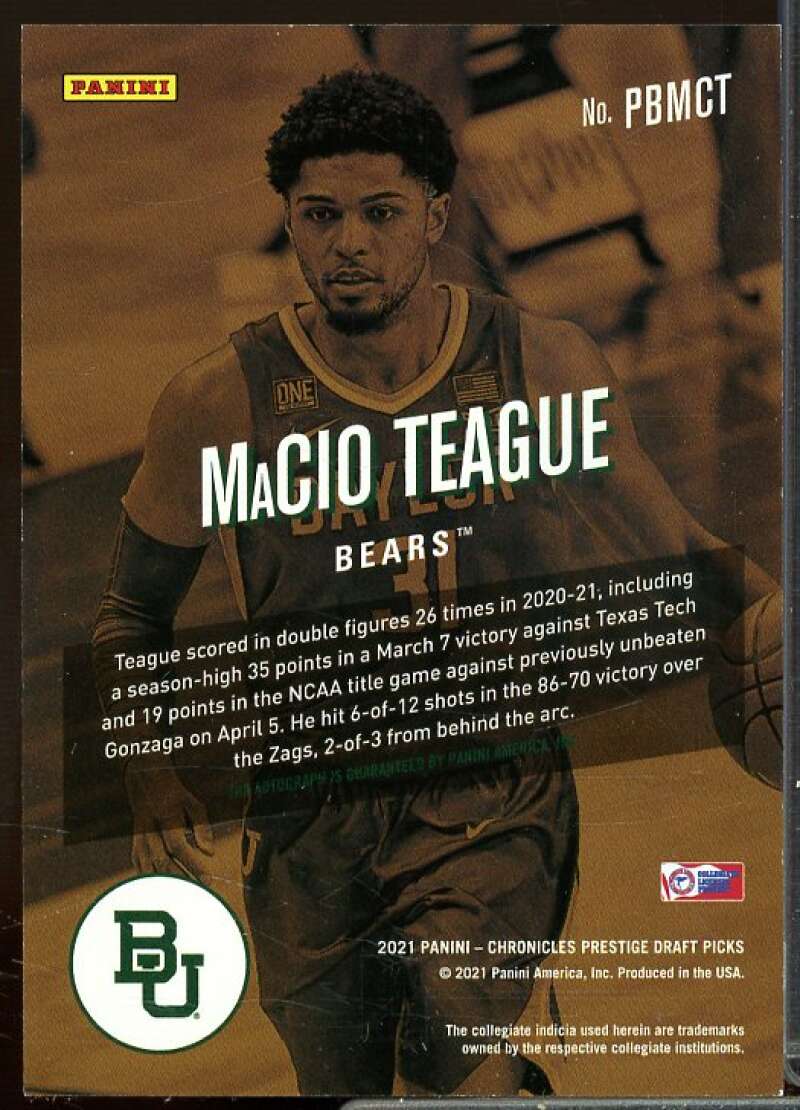 MaCio Teague 2021-22 Chronicles Draft Prestige Bonus Shots Signatures Green #48  Image 2