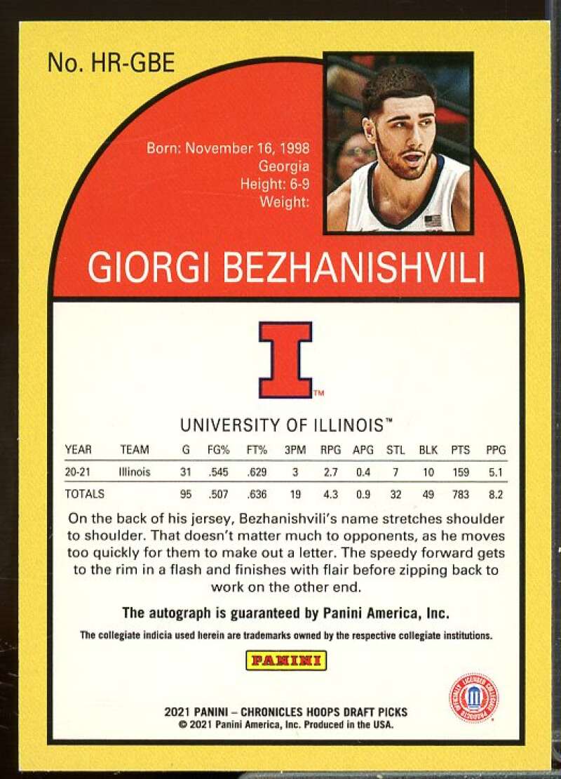 Giorgi Bezhanishvili 2021-22 Panini Chronicles Draft Hoops Retro Autographs #32  Image 2