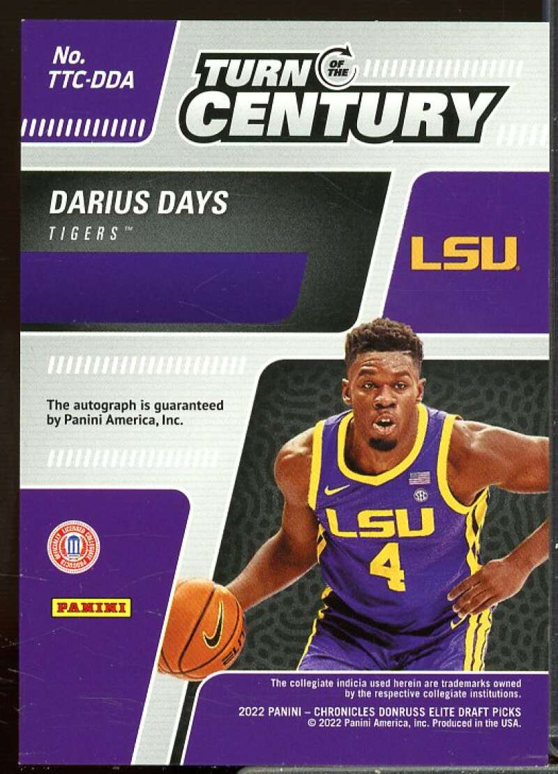 Darius Days 2022-23 Panini Chronicles Draft Turn of the Century Auto Black #16  Image 2