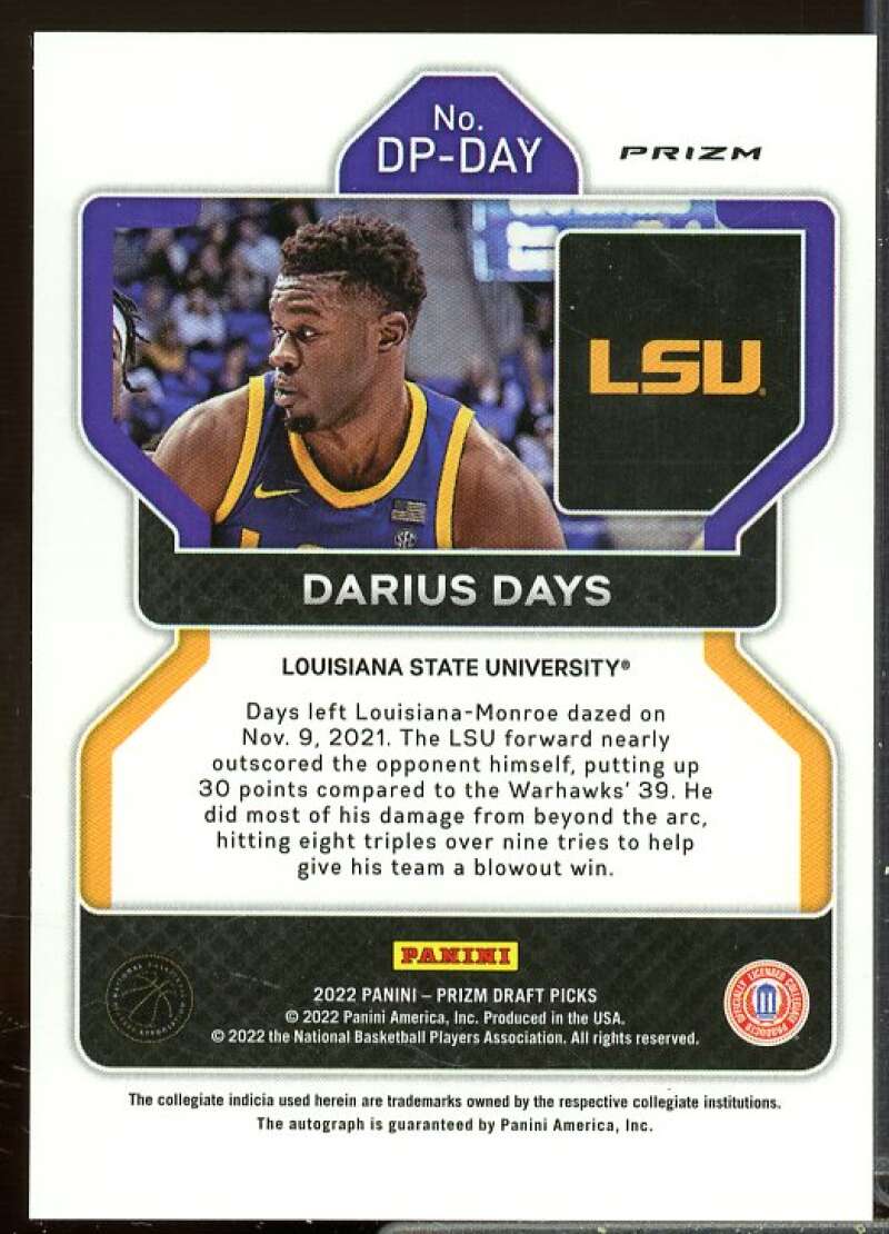 Darius Days Card 2022-23 Panini Prizm Draft Picks Autographs Prizms Green #61  Image 2