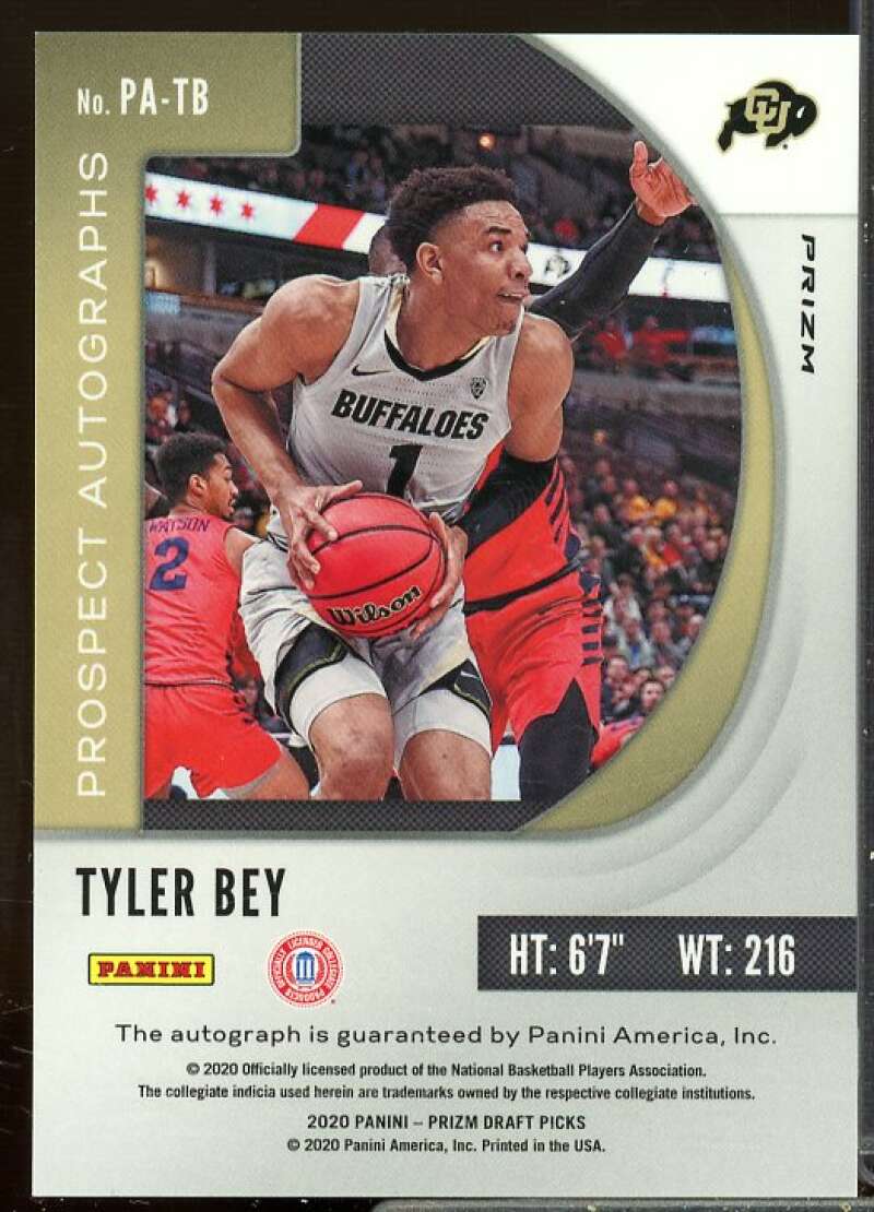 Tyler Bey Card 2020-21 Panini Prizm Draft Picks Prospect Autographs Silver #35  Image 2