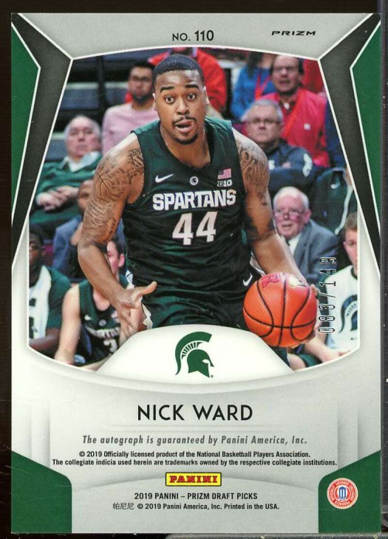 Nick Ward/125 2019-20 Panini Prizm Draft Picks Autograph Prizms Neon Green #110  Image 2