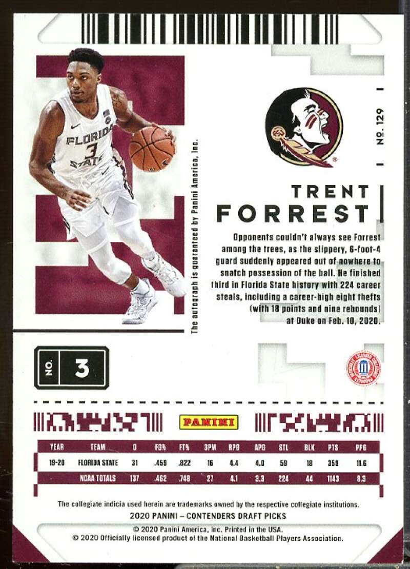 Trent Forrest AU 2020-21 Panini Contenders Draft Picks Game Ticket Red #129  Image 2