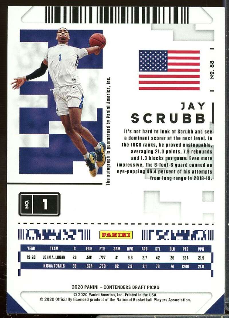 Jay Scrubb AU Card 2020-21 Panini Contenders Draft Picks Game Ticket Red #88  Image 2