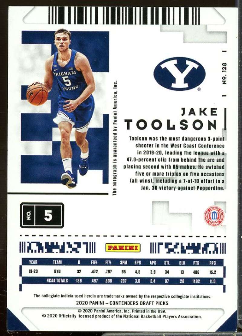 Jake Toolson AU/99 2020-21 Panini Contenders Draft Pick Game Ticket Purple #128  Image 2