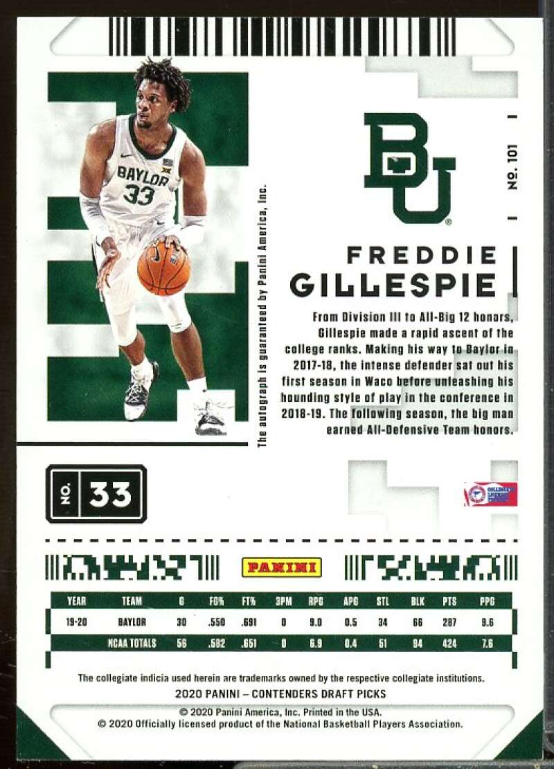 Freddie Gillespie AU 2020-21 Panini Contenders Draft Picks Game Ticket Red #101  Image 2