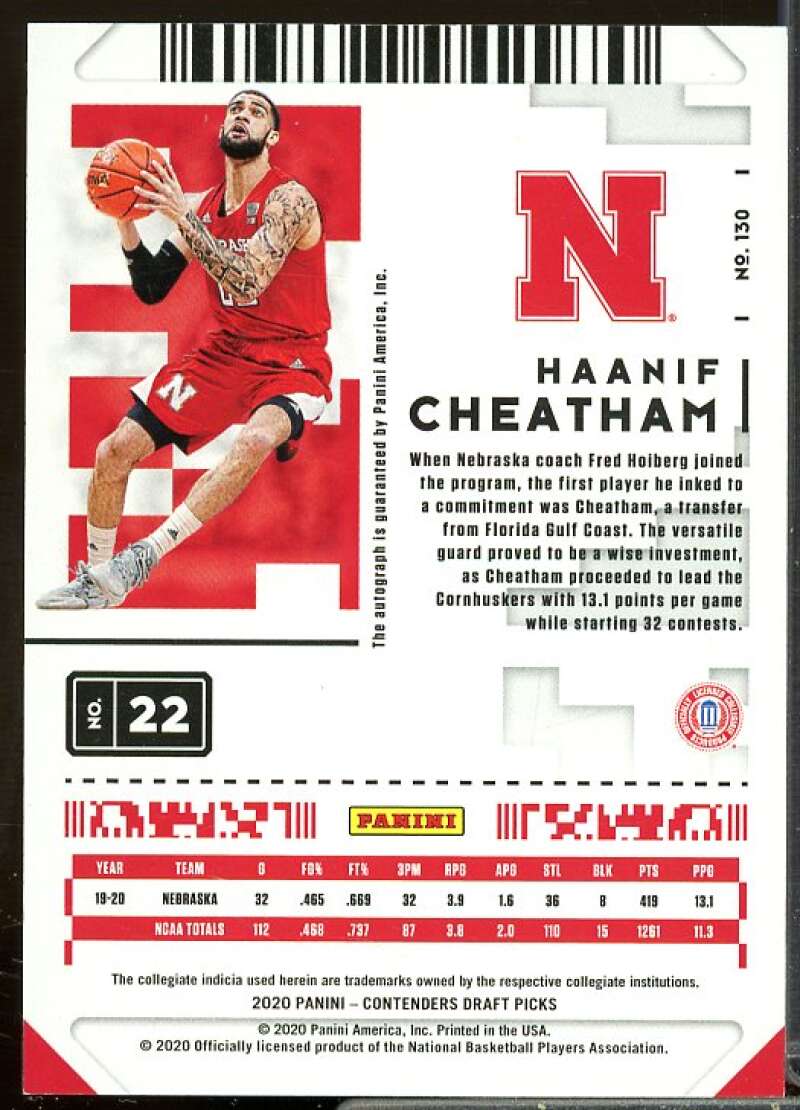 Haanif Cheatham AU 2020-21 Panini Contenders Draft Picks Game Ticket Red #130  Image 2