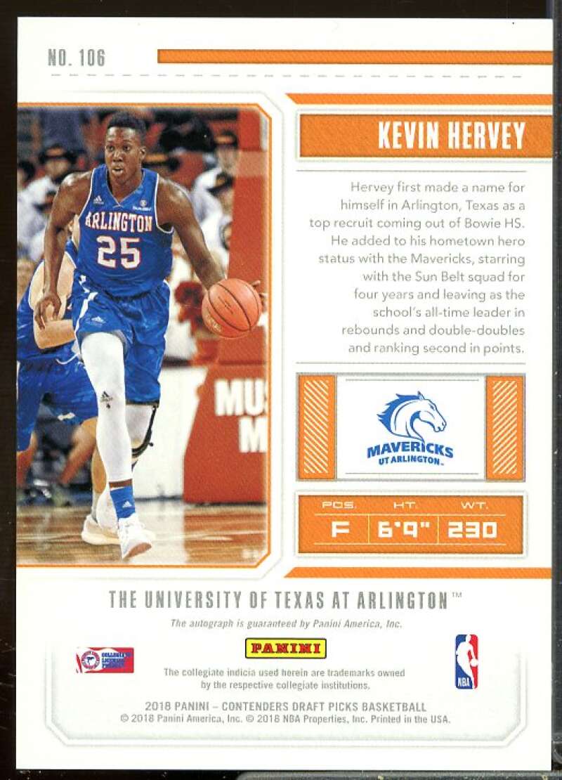 Kevin Hervey AU Rookie 2018-19 Panini Contenders Draft Picks Draft Ticket #106  Image 2