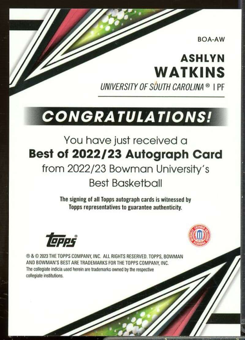 Ashlyn Watkins 2022-23 Bowman's Best University Best of '22 Autographs #BOAAW  Image 2