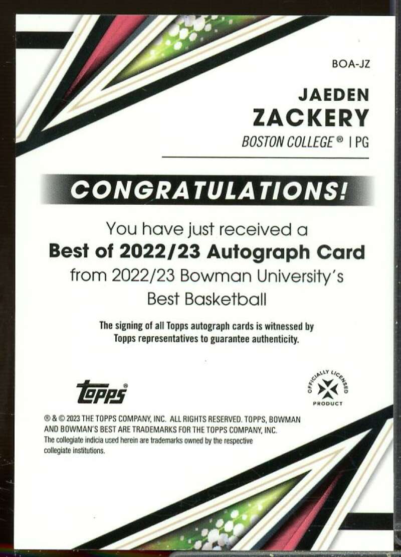 Jaeden Zackery 2022-23 Bowman's Best University Best of '22 Autographs #BOAJZ  Image 2