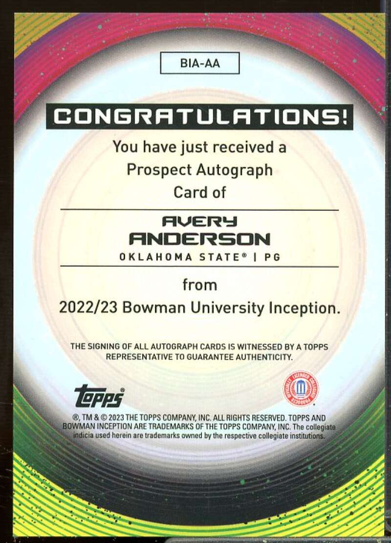 Avery Anderson Rookie 2022-23 Bowman Inception University Autographs #BIAAA  Image 2