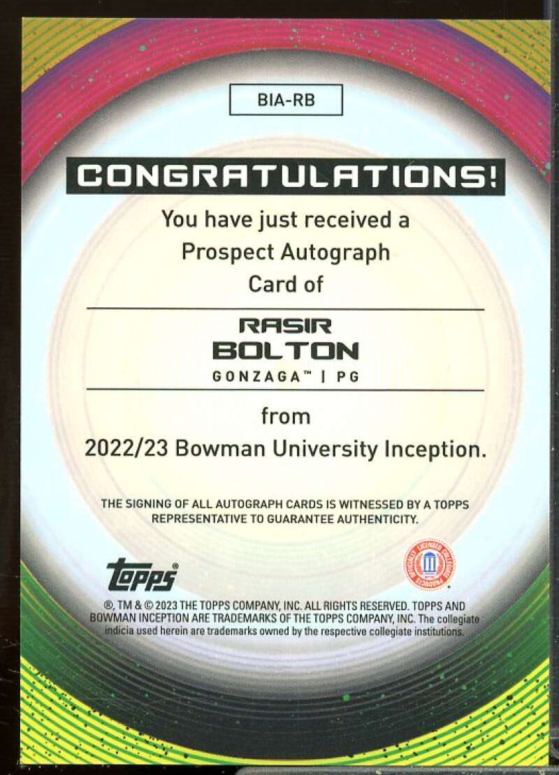 Rasir Bolton Rookie Card 2022-23 Bowman Inception University Autographs #BIARB  Image 2