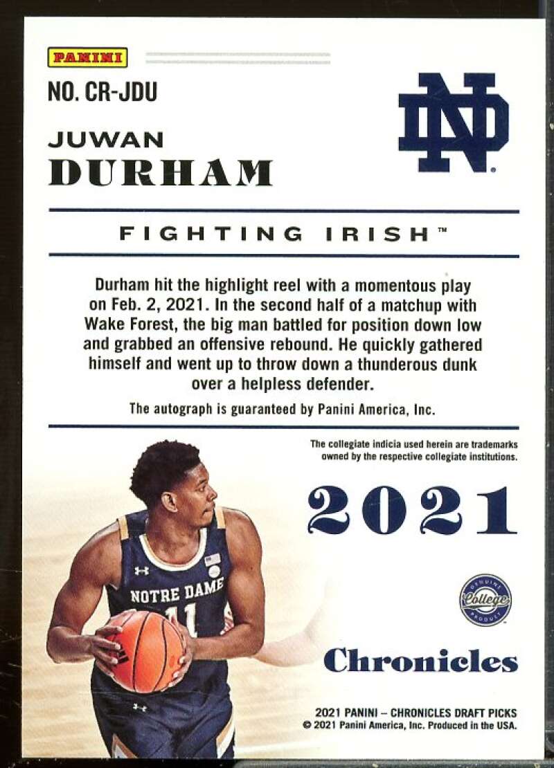 Juwan Durham 2021-22 Panini Chronicles Draft Picks Rookie Signatures Pink #47  Image 2