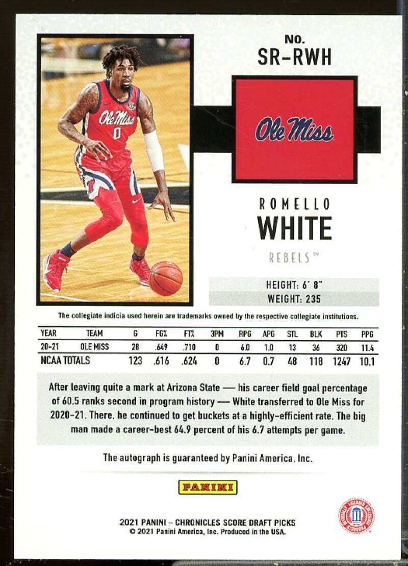 Romello White 2021-22 Panini Chronicles Draft Picks Score Rookie Autographs #12  Image 2